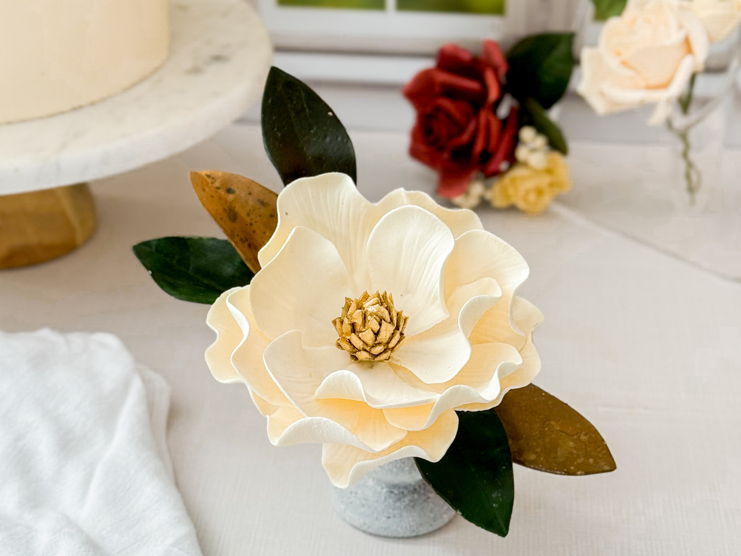 Ivory and Gold Magnolia Sugar Flower