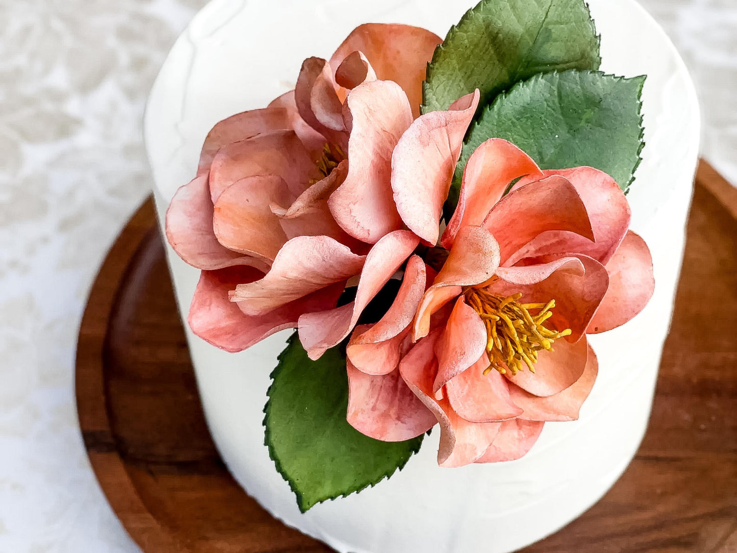 Hand Painted Autumn Pink Cake Topper - Open Rose Sugar Flowers