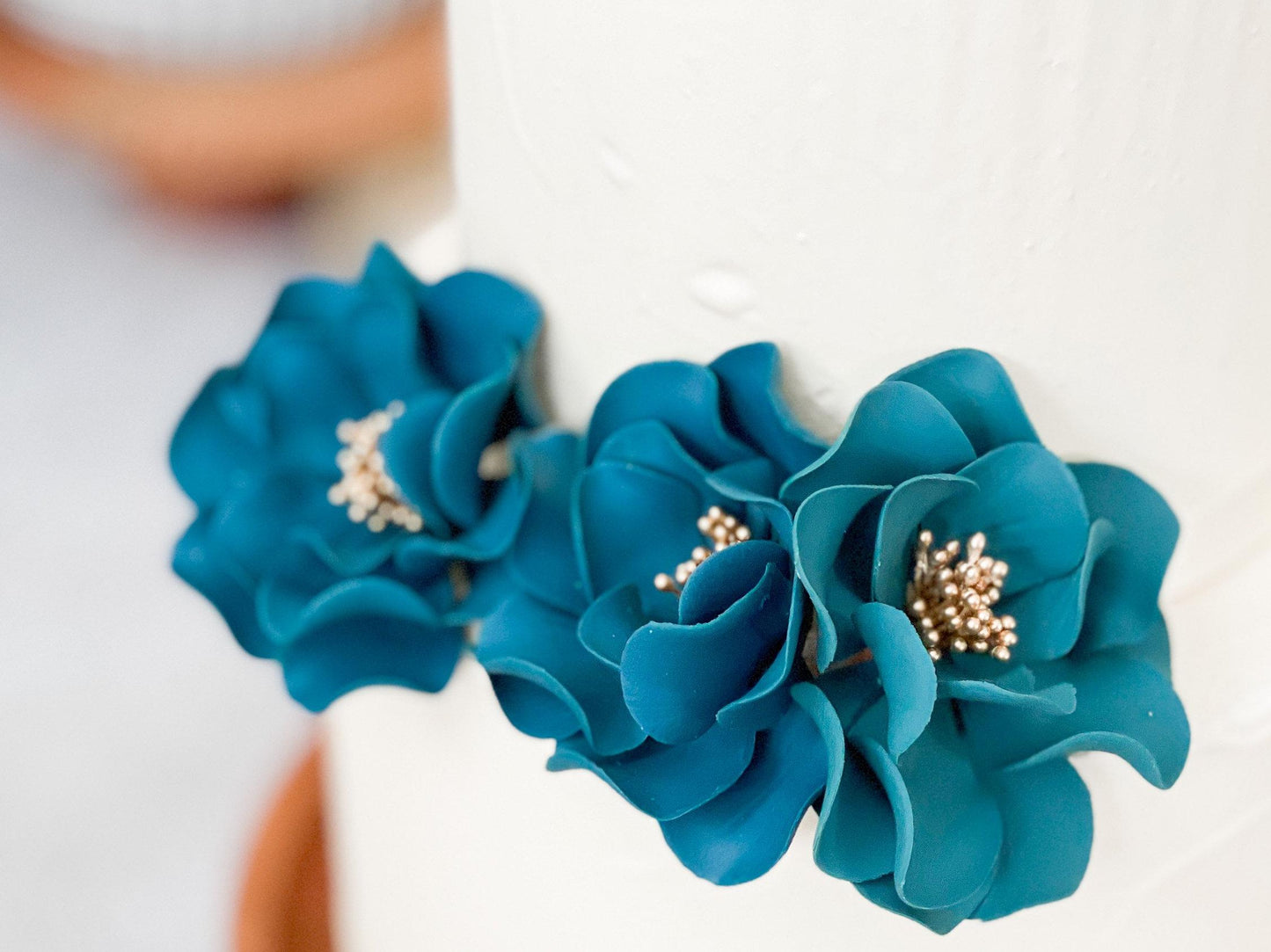 Teal and Gold Trio | Ready to Ship Open Rose Sugar Flowers