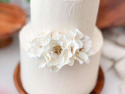 White and Gold Open Rose Trio — Sugar Flower Cake Topper