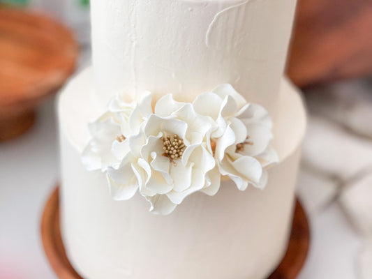 White and Gold Open Rose Trio — Sugar Flower Cake Topper