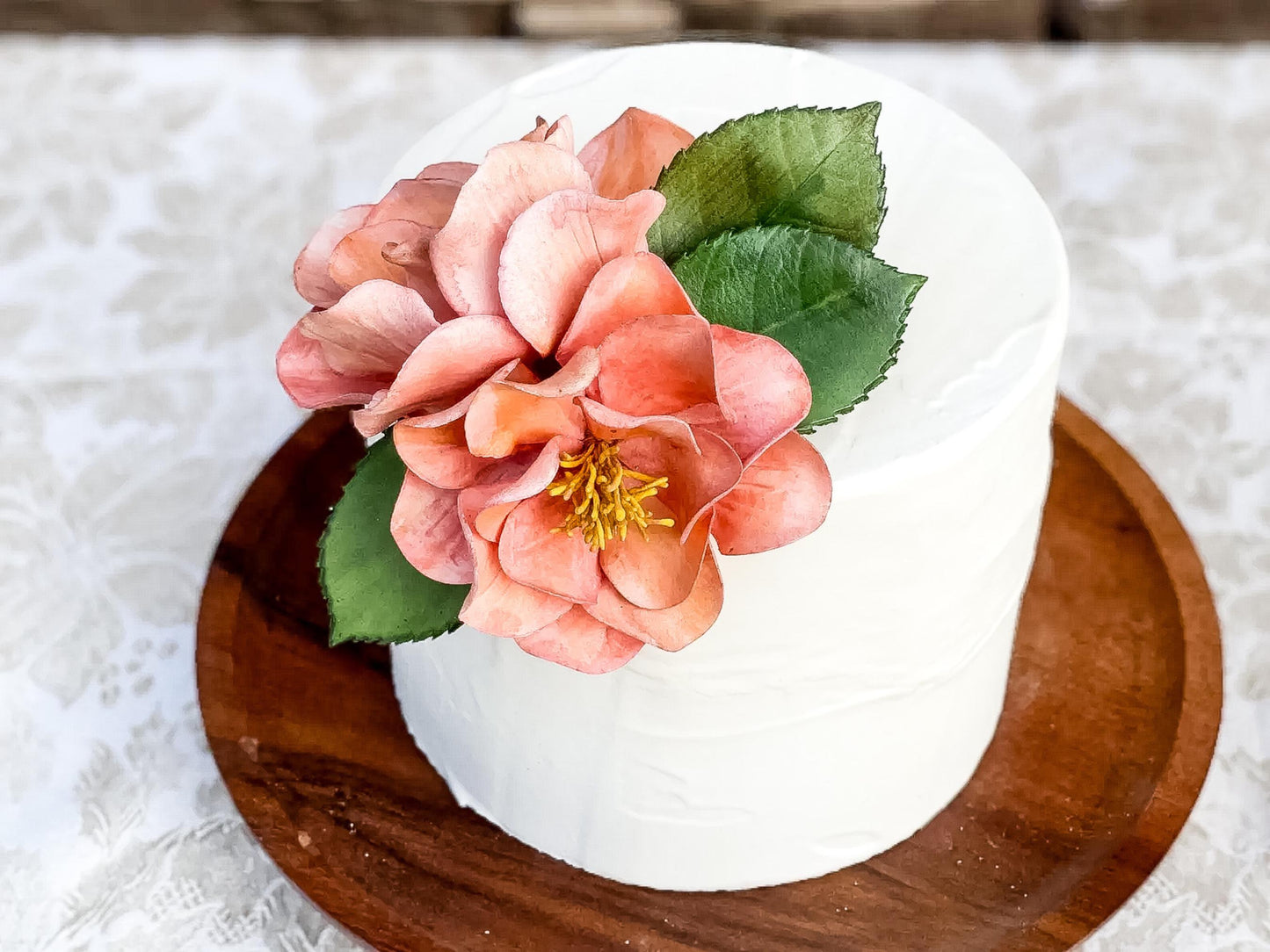 Hand Painted Autumn Pink Cake Topper - Open Rose Sugar Flowers