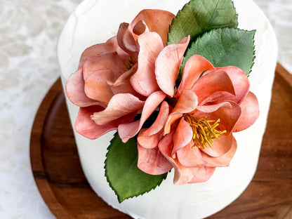 Hand Painted Autumn Pink Cake Topper - Open Rose Sugar Flowers