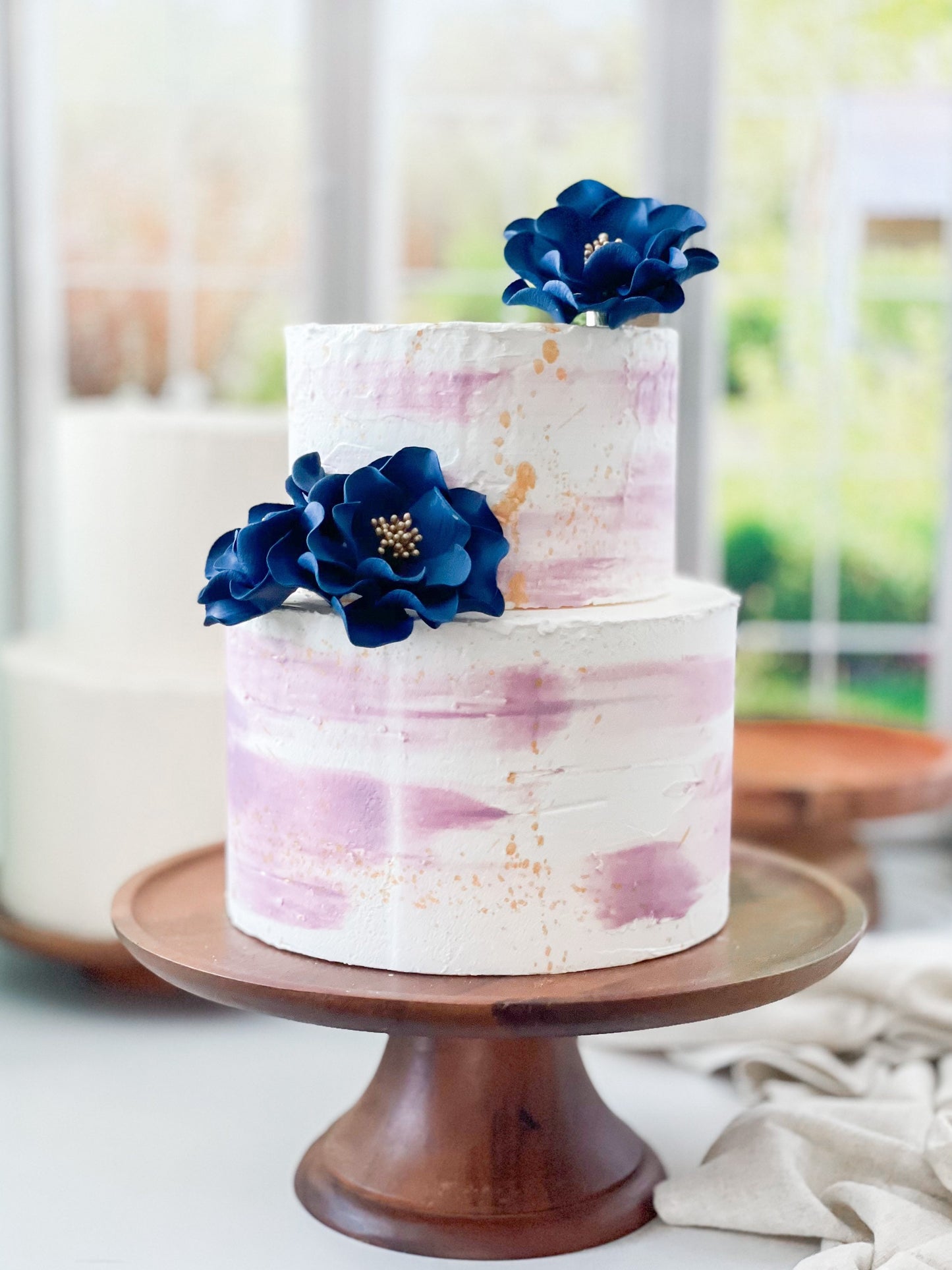 Navy and Gold Open Rose Trio — Sugar Flower Cake Topper