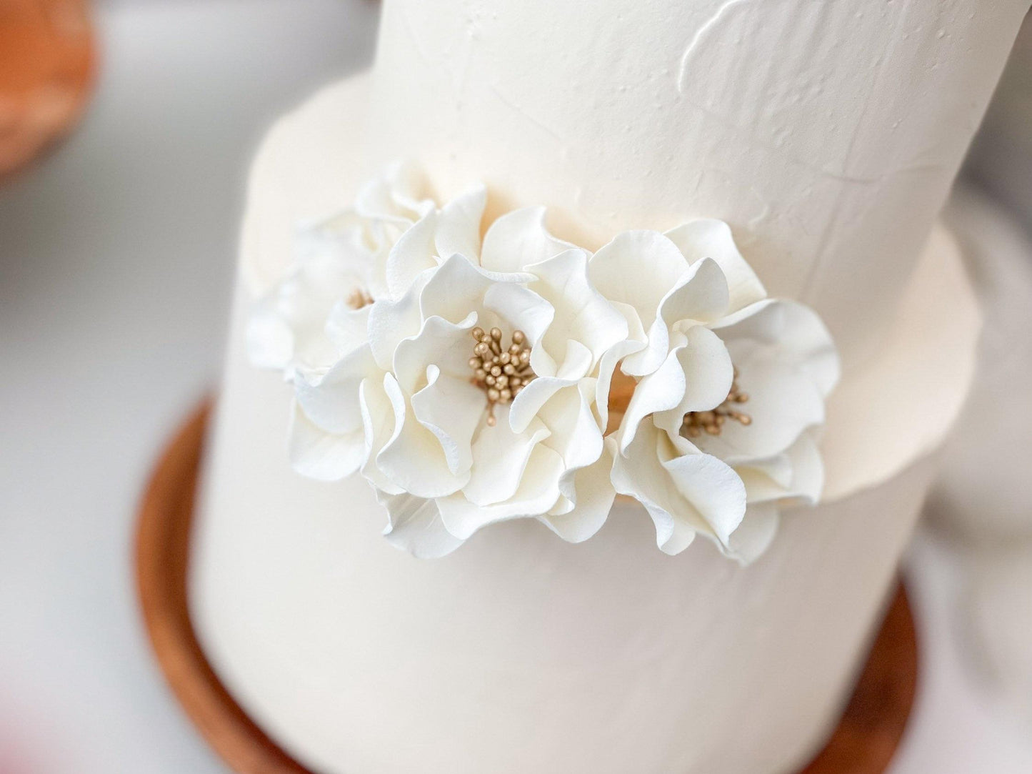 White and Gold Open Rose Trio — Sugar Flower Cake Topper