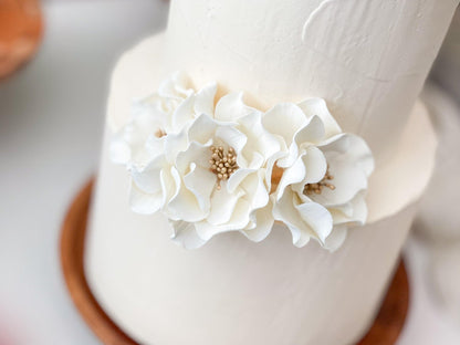 White and Gold Open Rose Trio — Sugar Flower Cake Topper