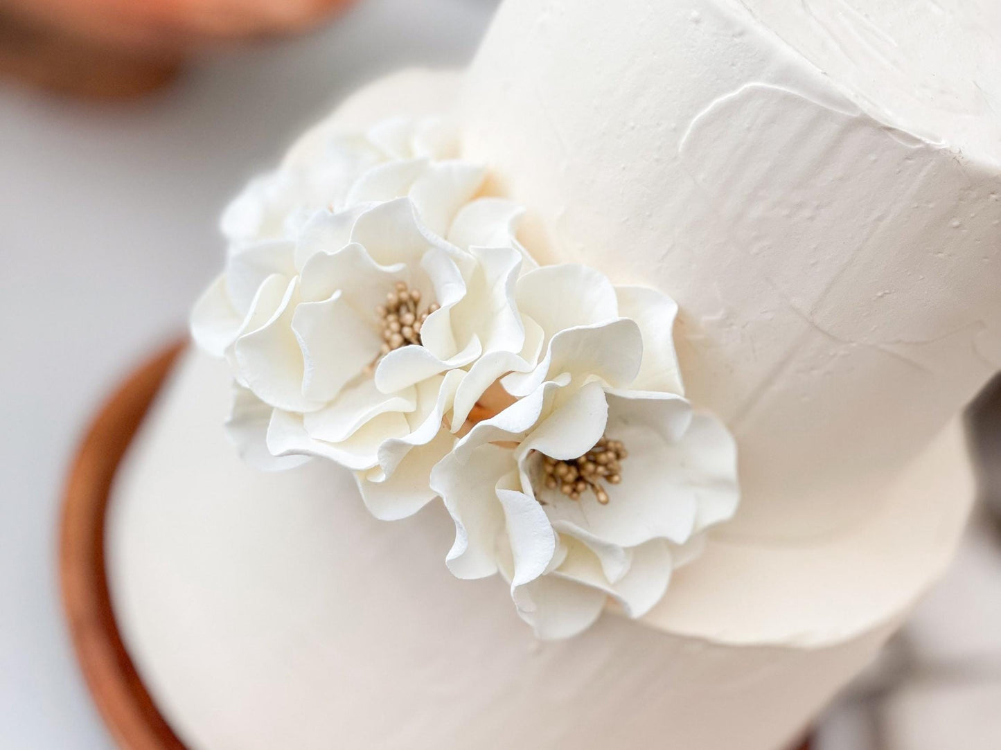 White and Gold Open Rose Trio — Sugar Flower Cake Topper
