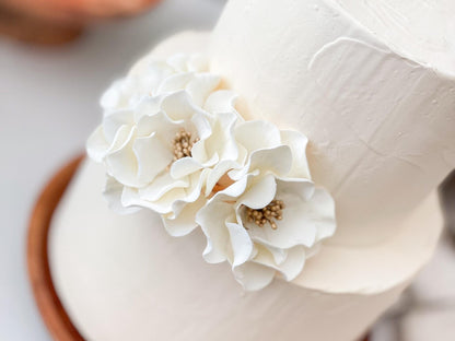 White and Gold Open Rose Trio — Sugar Flower Cake Topper