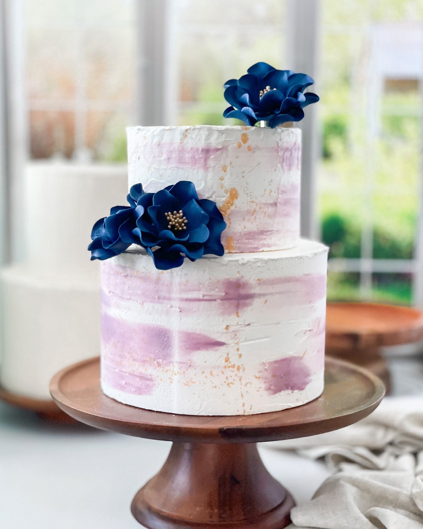 Navy and Gold Open Rose Trio — Sugar Flower Cake Topper