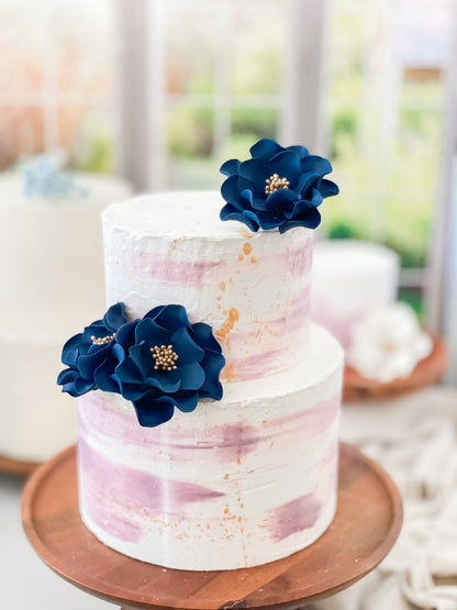 Navy and Gold Open Rose Trio — Sugar Flower Cake Topper