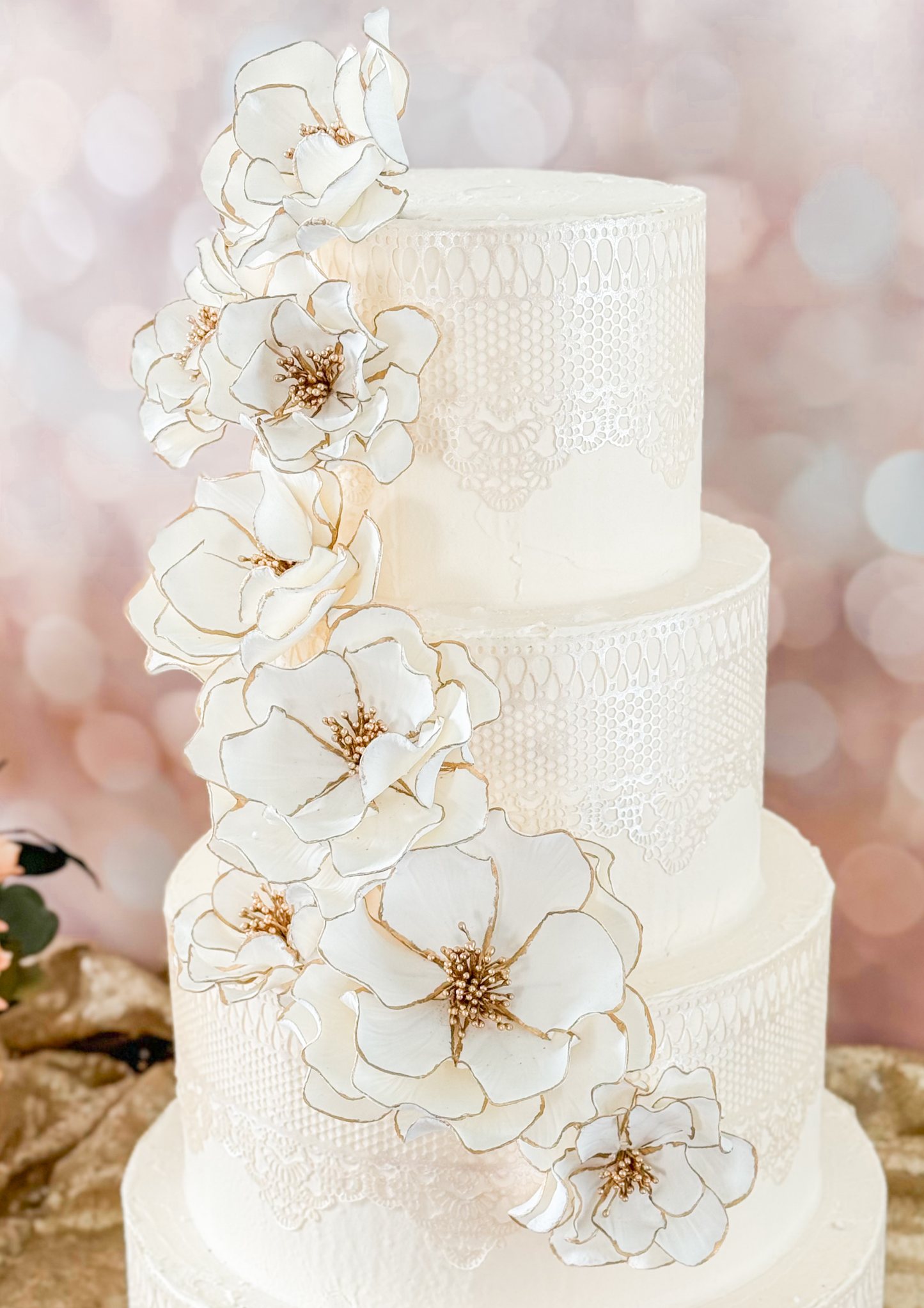 Gold Trimmed Classic Cascade — Ready to Ship Wedding Cake Flowers