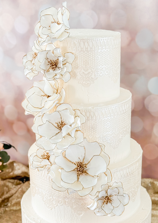 Gold Trimmed Classic Cascade — Ready to Ship Wedding Cake Flowers