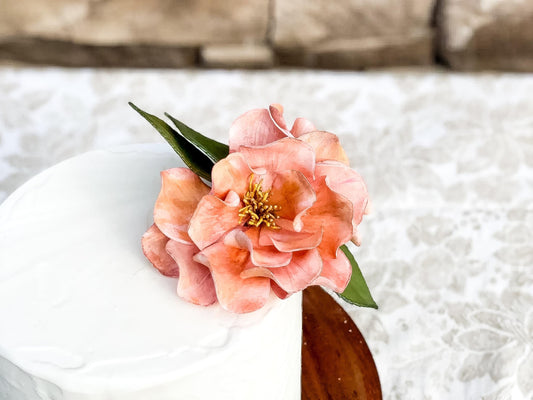 Hand Painted Autumn Pink Cake Topper - Open Rose Sugar Flowers