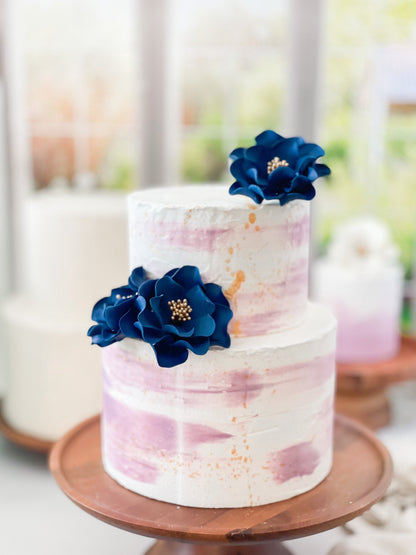 Navy and Gold Open Rose Trio — Sugar Flower Cake Topper