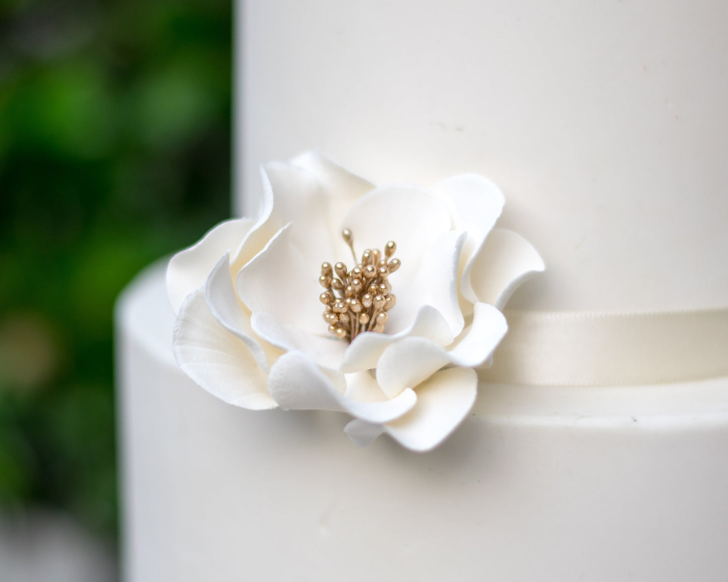 White and Gold Open Rose Trio — Sugar Flower Cake Topper