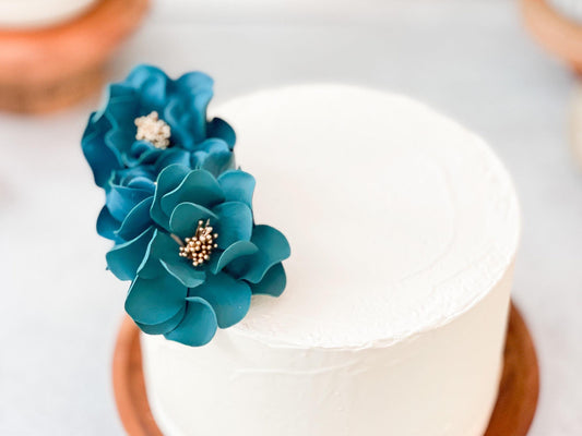 Teal and Gold Trio | Ready to Ship Open Rose Sugar Flowers