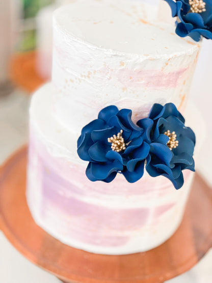 Navy and Gold Open Rose Trio — Sugar Flower Cake Topper