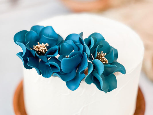 Teal and Gold Trio | Ready to Ship Open Rose Sugar Flowers
